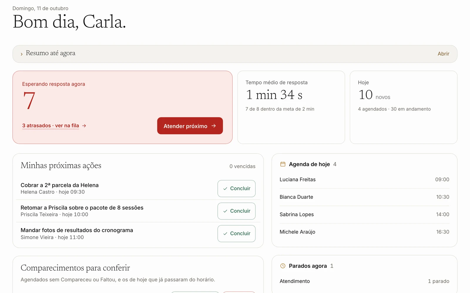 Tela Hoje do CRM