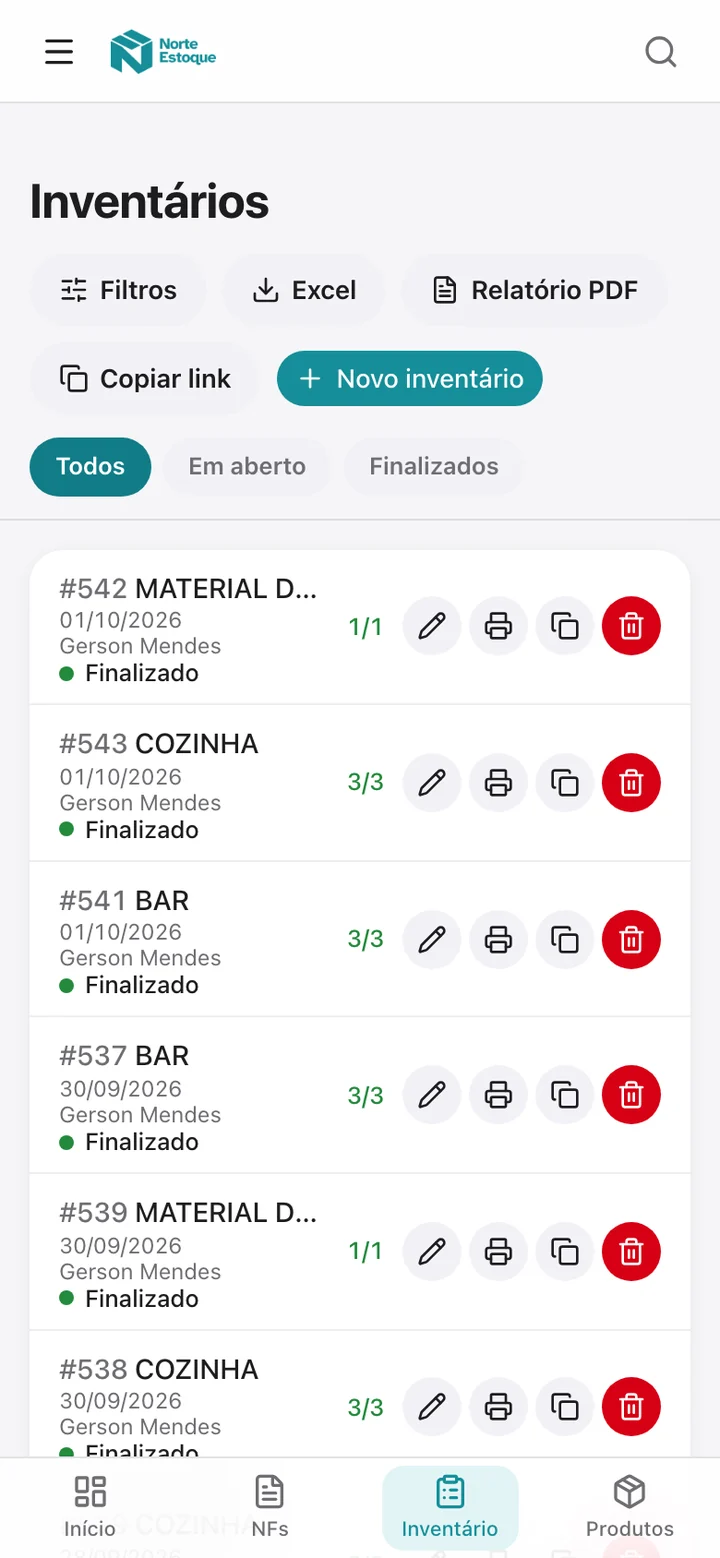 Inventário no celular