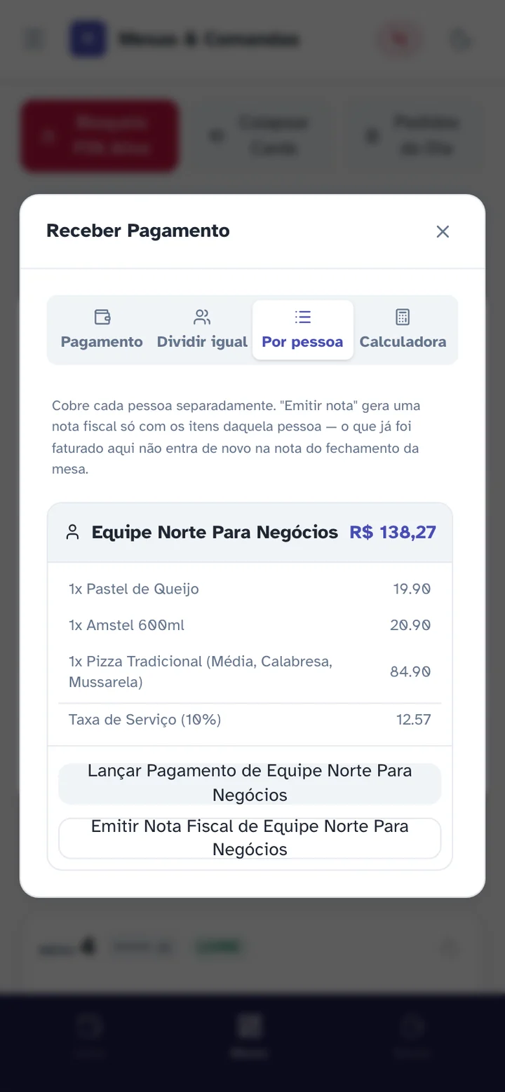 Conta dividida por pessoa